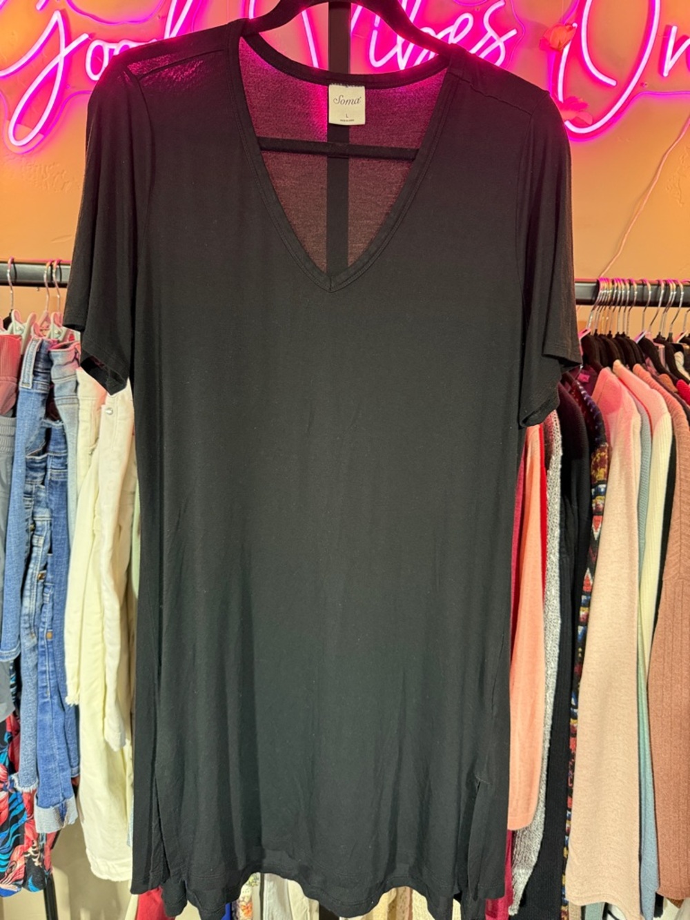 Soma Black V-Neck Short Sleeve Nightshirt L NWOT